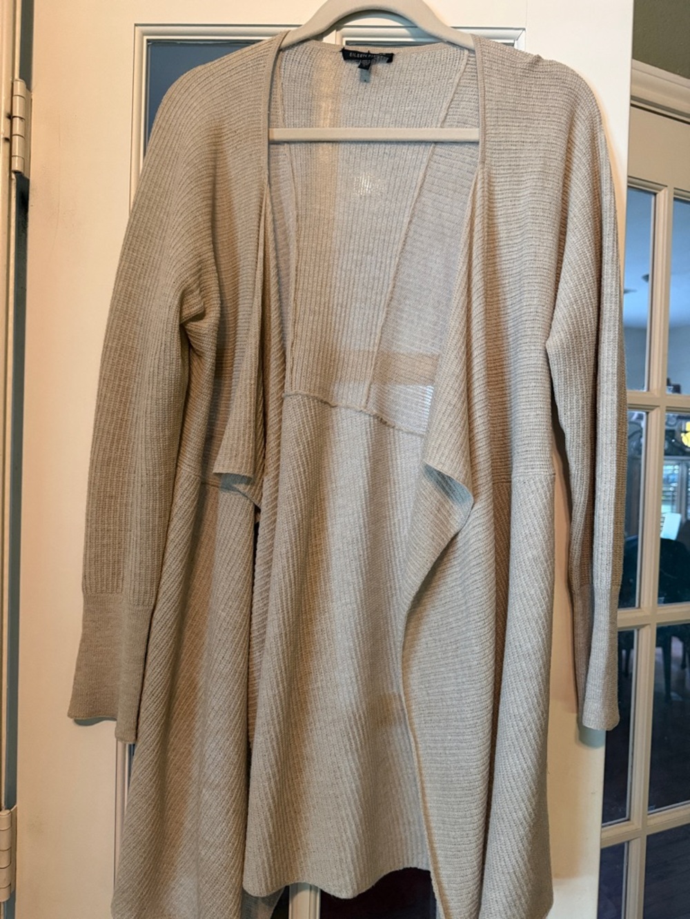 Eileen Fisher Beige Open-Front Draped Cardigan